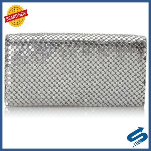 Metal Mesh Roll Evening Bag Clutch Purse with Shoulder Chain 4.5x7.5x2